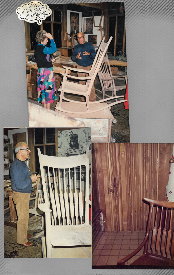 One of Hans and Mick’s visits to the Maloof workshop, from a private photo album of the Johnsson family.