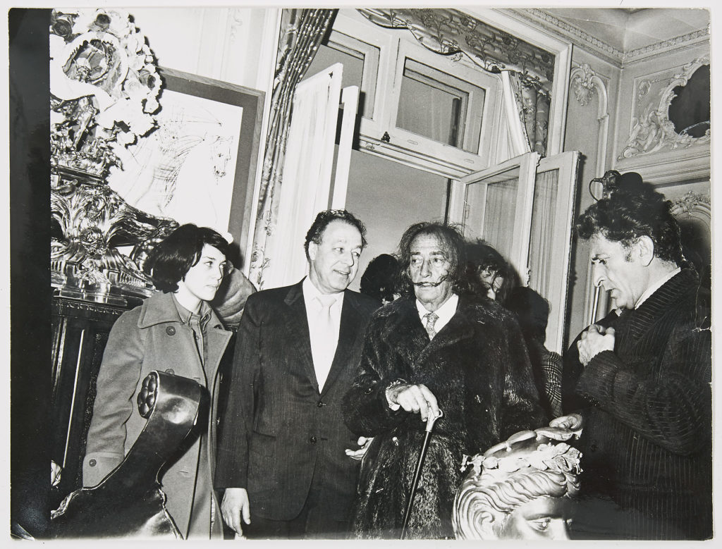 Art dealer Tore Gerschman with artist Salvador Dalí at Hotel Le Meurice in Paris.